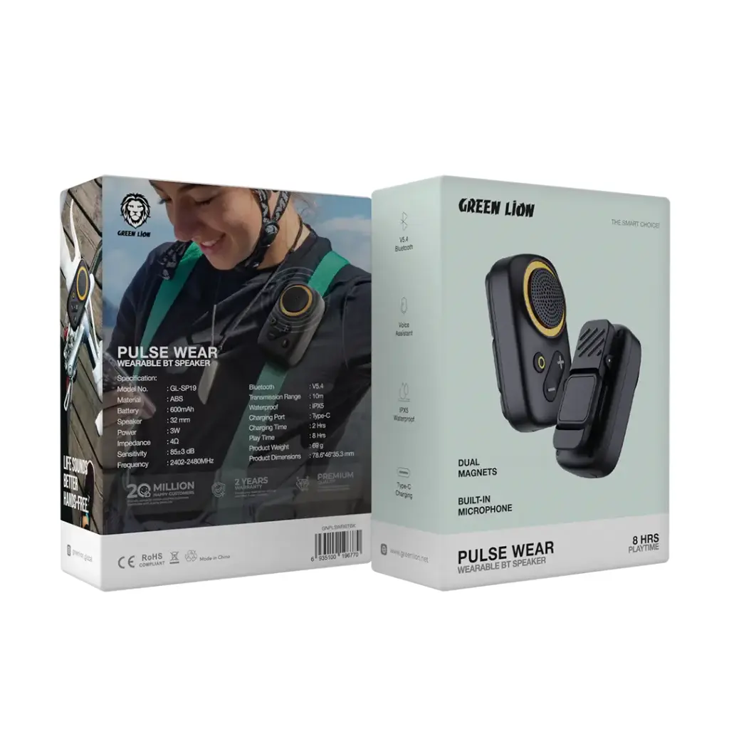 GREEN LION Pulse Wear Wearable BT Speaker, 8 Hours Playtime, Dual Magnets, Built-In Microphone